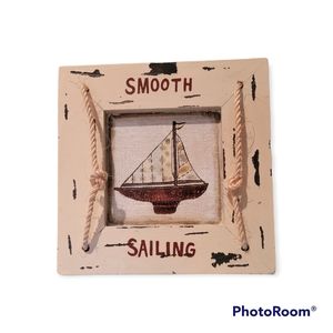 Smooth sailing coastal style boat wood picture